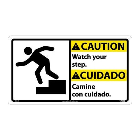National Marker Co Bilingual Plastic Sign - Caution Watch Your Step CBA6R
